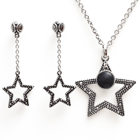 Ensemble Collier et Boucles d'Oreilles Pendante Étoile en Argent Sterling
