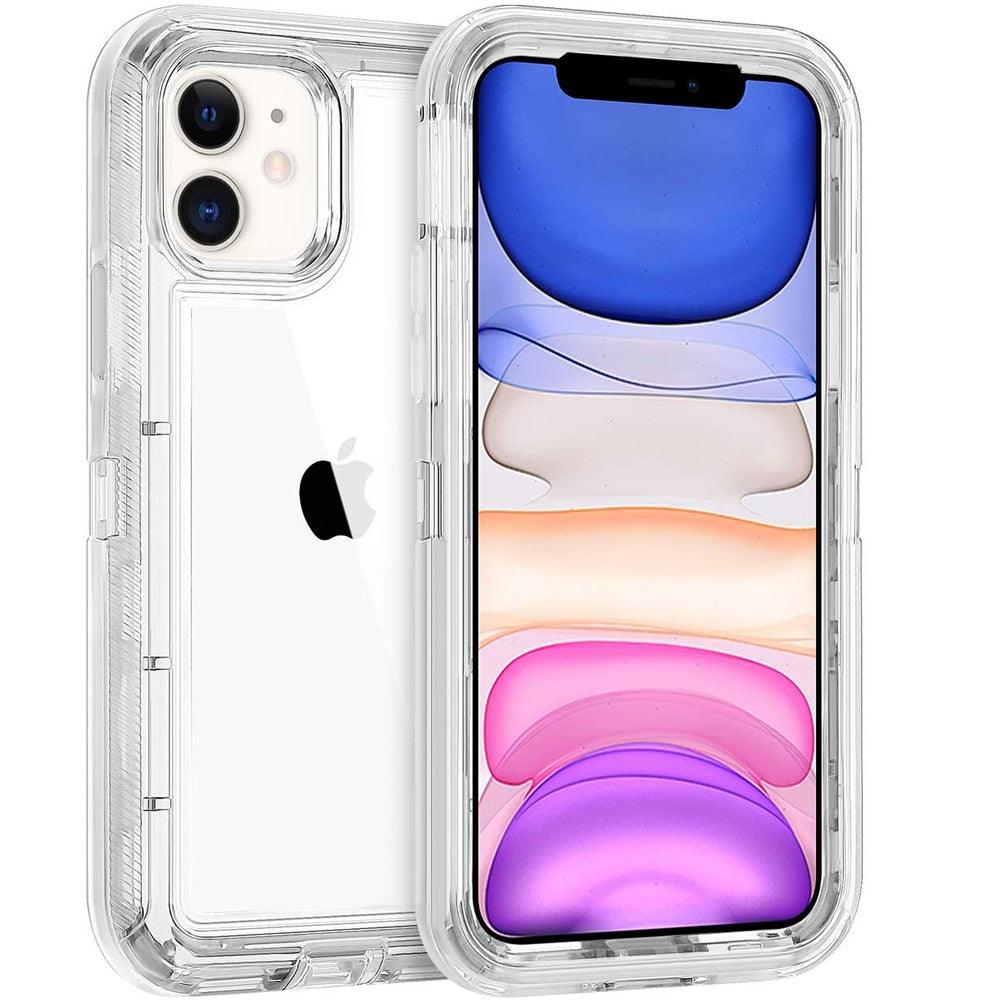 Simple Transparent White iPhone 11 12 13 Pro Max Phone Case MINI XR XS X XSMAX SE 6 7 8 Plus Transparent Shockproof Armor Glossy Case Phone Cover Heavy Duty Protective Dual Layer Shockproof Case with Hard Bumper Soft Back