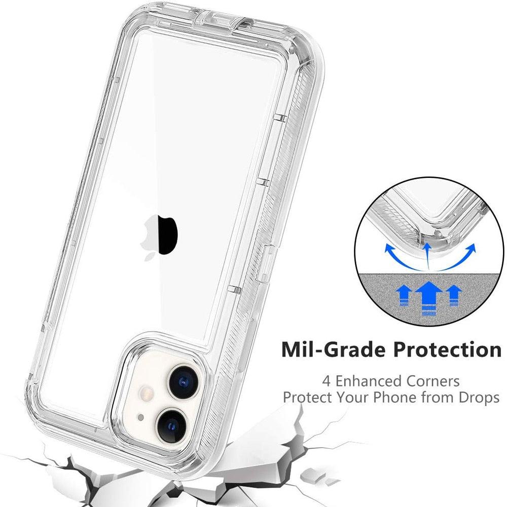 Simple Transparent White iPhone 11 12 13 Pro Max Phone Case MINI XR XS X XSMAX SE 6 7 8 Plus Transparent Shockproof Armor Glossy Case Phone Cover Heavy Duty Protective Dual Layer Shockproof Case with Hard Bumper Soft Back