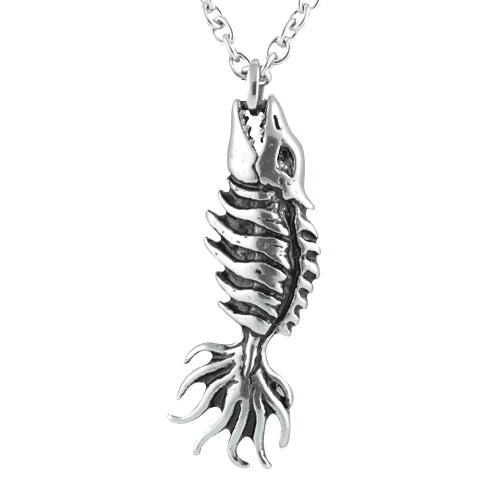 Skelettfisch-Schwimmer-Anhänger-Halskette Gothic Silber