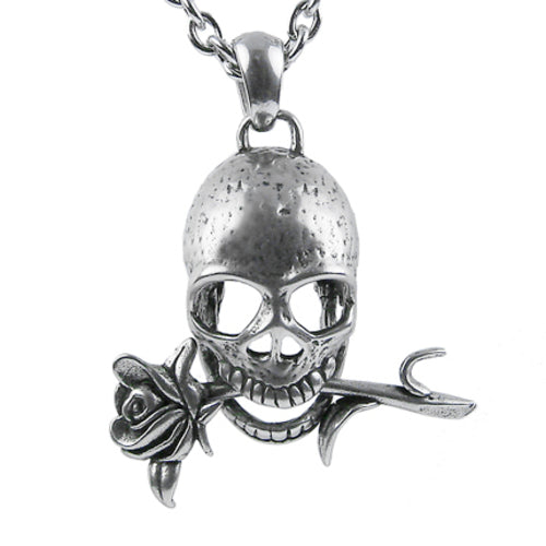 Totenkopf-Halskette mit Rose Gothic Totenkopf-Anhänger für Herren