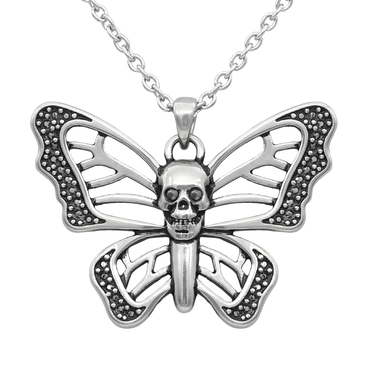 Collier Papillon Crâne Pendentif Gothique Argent Chaîne