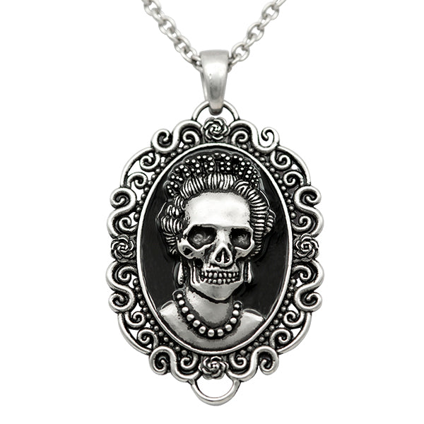 Totenkopf-Kamee-Halskette Gothic Vintage Silber Anhänger Kette