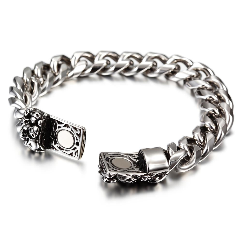 Bracelet chaîne tête de mort pour homme en acier inoxydable - Maille cubaine épaisse