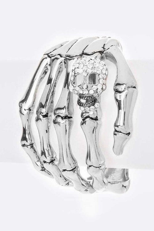 Bracelet jonc manchette gothique squelette main crâne or