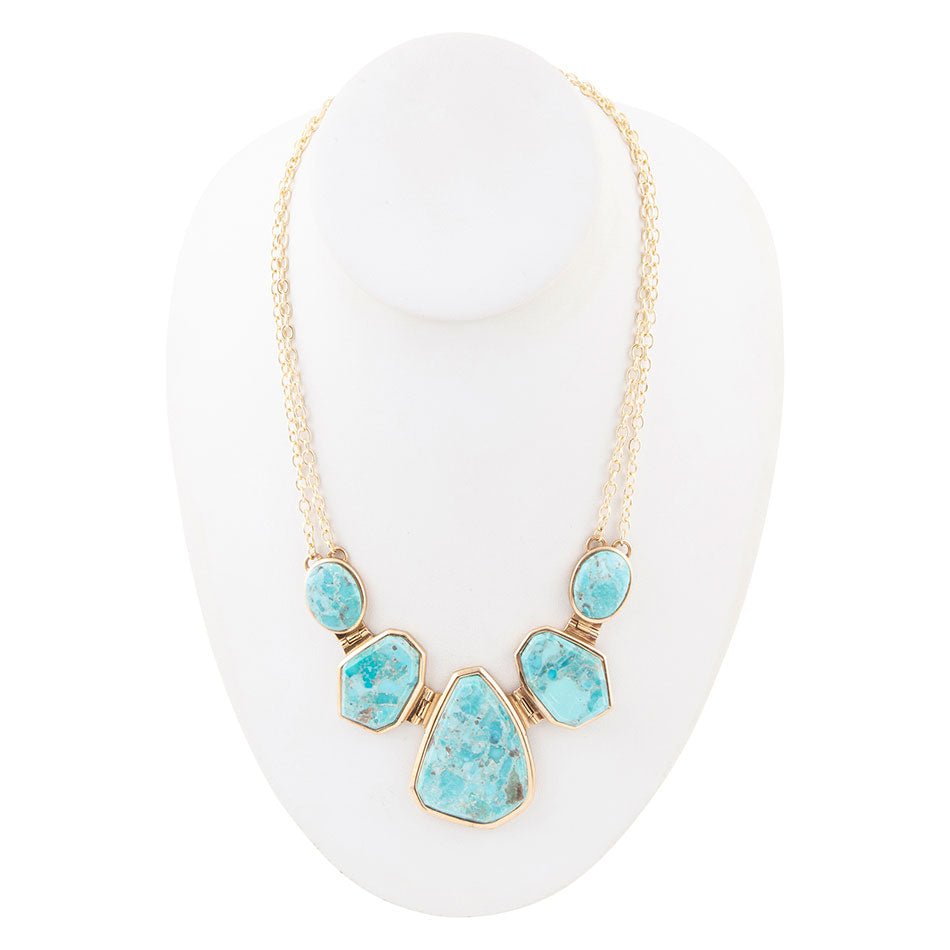 Slabs of Blue Turquoise Golden Statement Necklace - ThisandThatShoppe