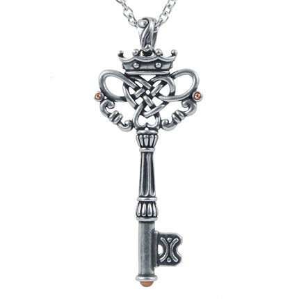 Kleine Schlüssel-Anhänger-Halskette Vintage Krone Silber-Charm