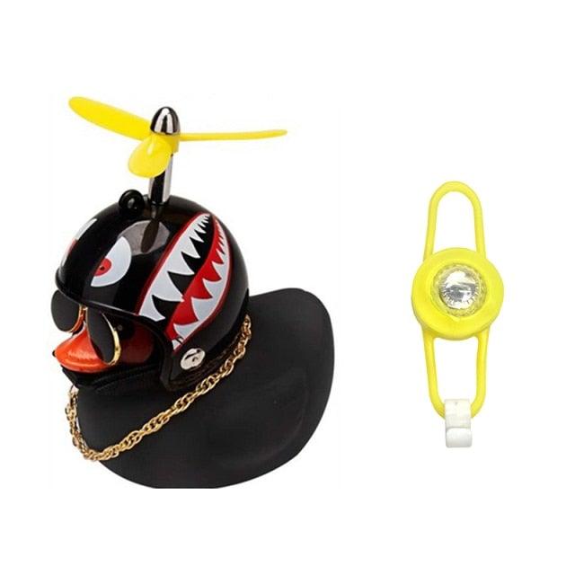 Small Yellow Bike Duck Bicycle Bell Luminous Airscrew Helmet Duck Ducky Bicycle Wind Motor Riding Cycling Lights Horn Rubber Duck Toy Car Ornaments Yellow Duck Car Dashboard Decorations Squeeze Duck Bicycle Horns With Propeller Helmet