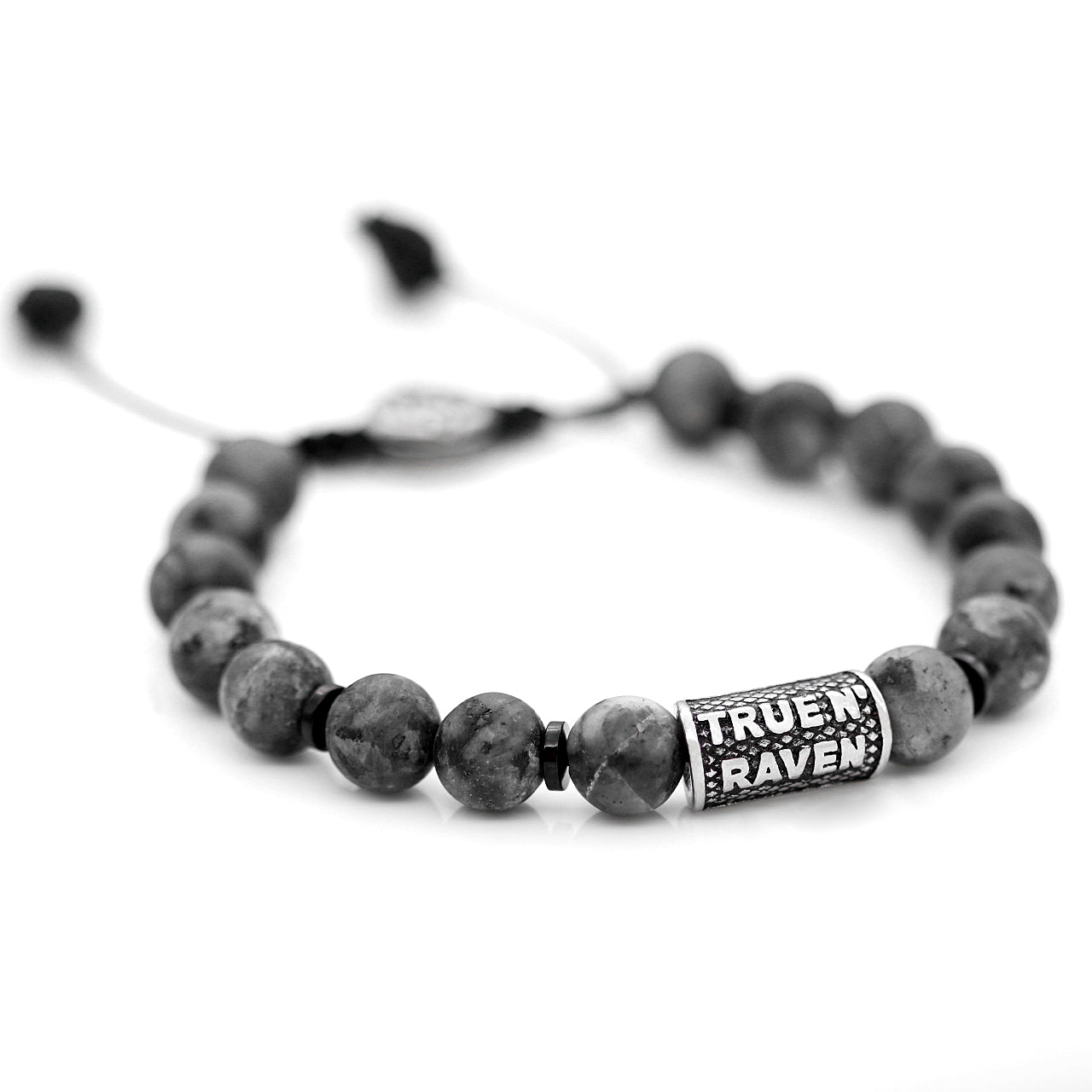 Bracelet unisexe réglable à pampilles perlé gris fumé