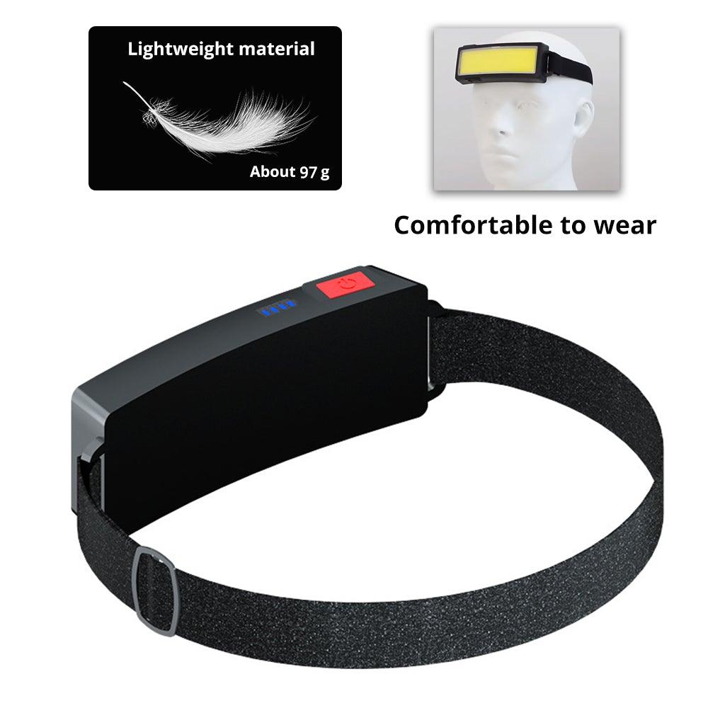 Soft Light Headlamp Flashlight LED Headlamp Adjustable Strap With COB Wick Headlight Beads Wide Range of Lighting Perfect Head Light For Camping Hiking Running Built-in Rechargeable Lithium Battery