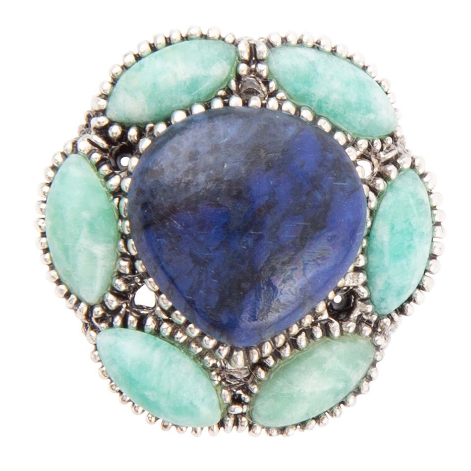 Soledad Blue Denim Lapis & Amazonite Sterling Silver Ring - ThisandThatShoppe