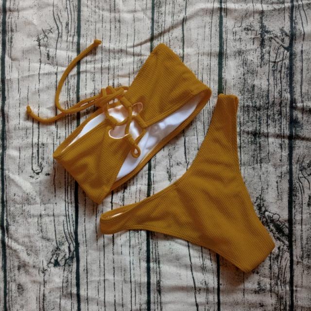 Solid Bikini Swimsuit Women Bikini Set Off Shoulder Swimwear Two Piece Strap Bikini Sets for Women High Waist Teens Bathing Suits Off Shoulder Swimsuit Beachwear