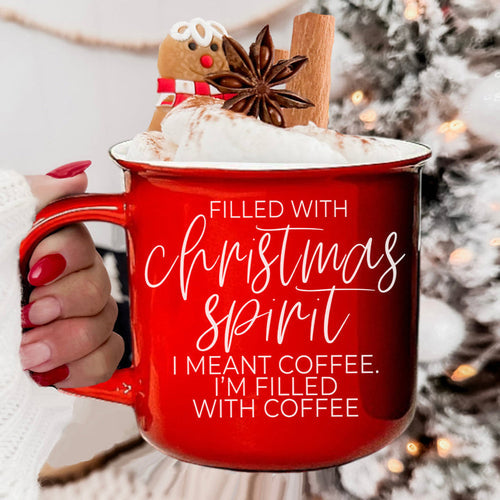 Mug à café de Noël 430 ml en céramique style feu de camp rouge ou vert double face
