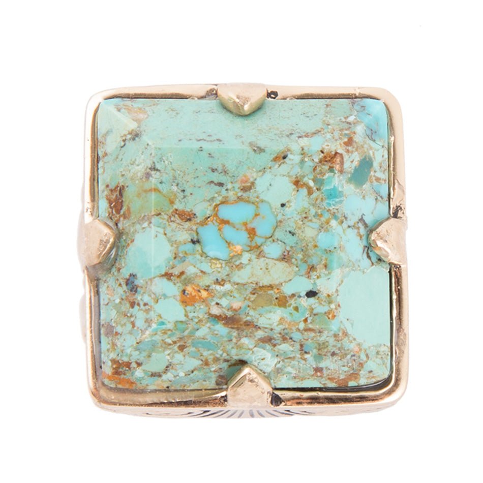 Square Statement Blue Turquoise Golden Ring - ThisandThatShoppe