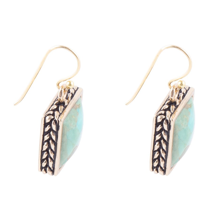 Squared Up Blue Turquoise Golden Drop Earrings - ThisandThatShoppe