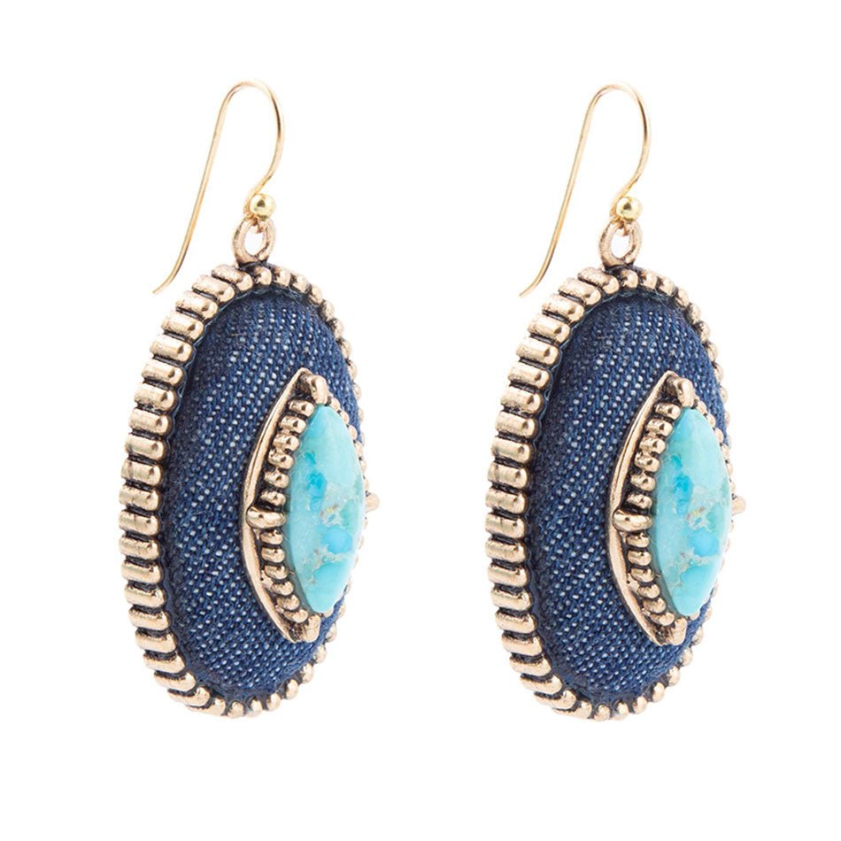 Stacked Blue Turquoise and Denim Golden Drop Earrings - ThisandThatShoppe
