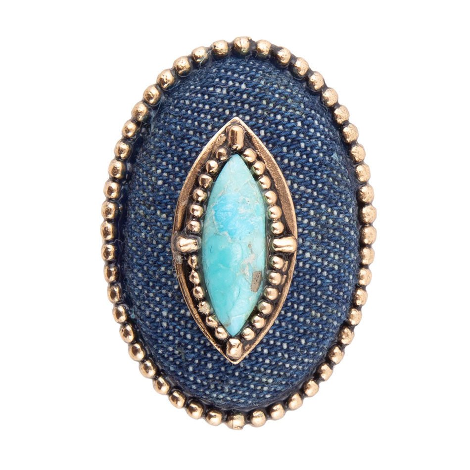 Stacked Blue Turquoise and Denim Golden Statement Ring - ThisandThatShoppe