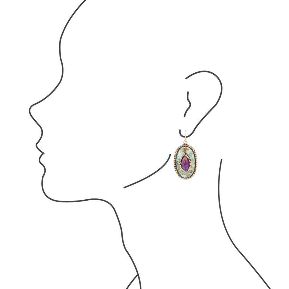 Stacked Stone Blue and Purple Turquoise Golden Drop Earrings - ThisandThatShoppe