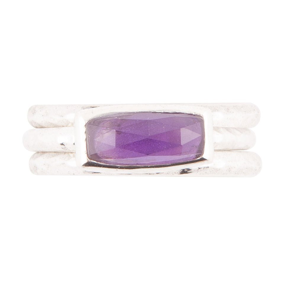 Stacking Hammered Purple Amethyst and Sterling Silver Ring Set - ThisandThatShoppe