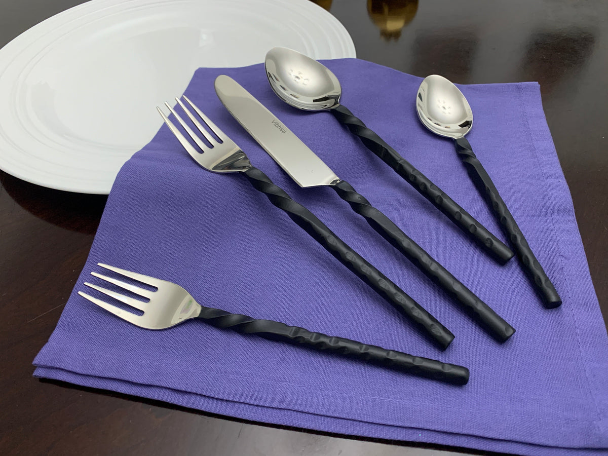 Vibhsa Stainless Steel Flatware set of 20 Pieces Black Swirl Handle