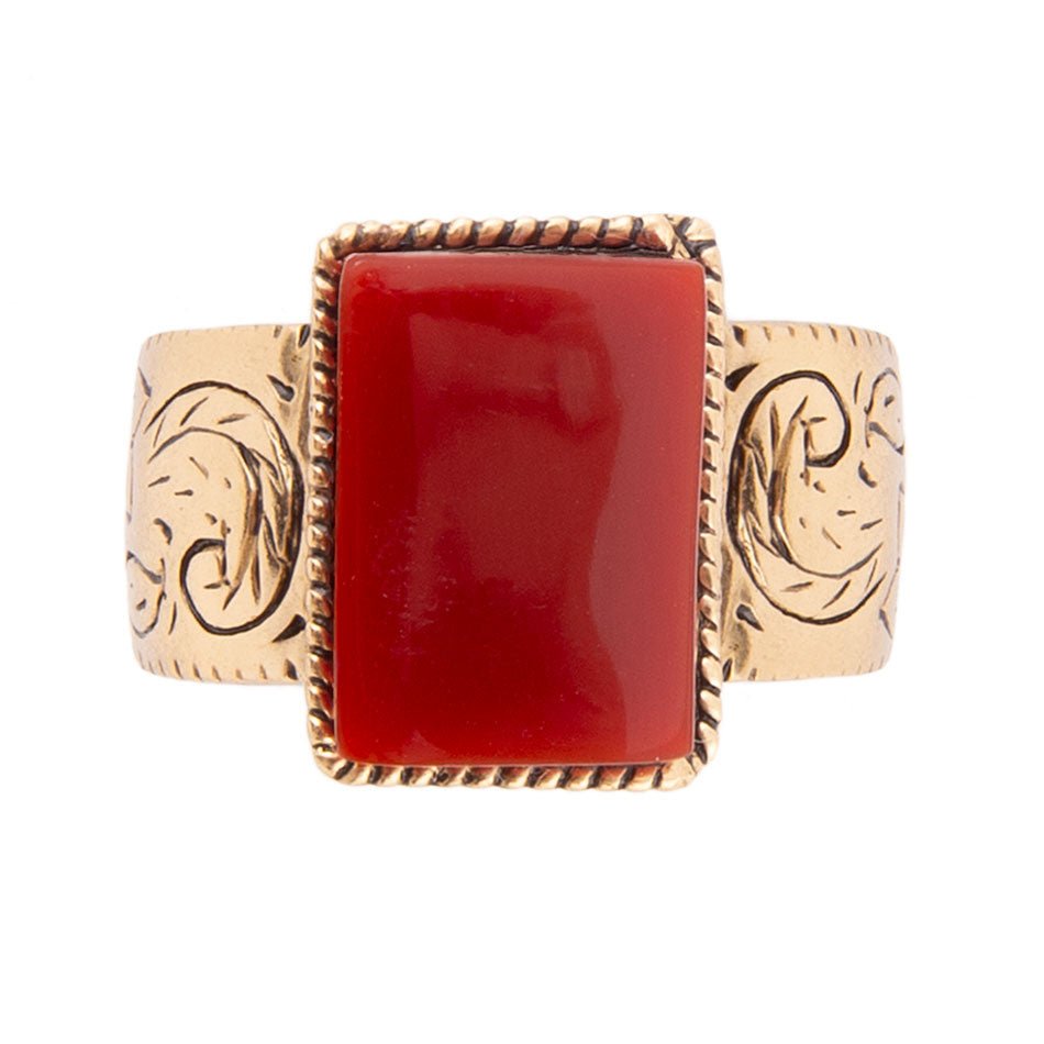 Stamped Orange Carnelian Golden Ring - ThisandThatShoppe