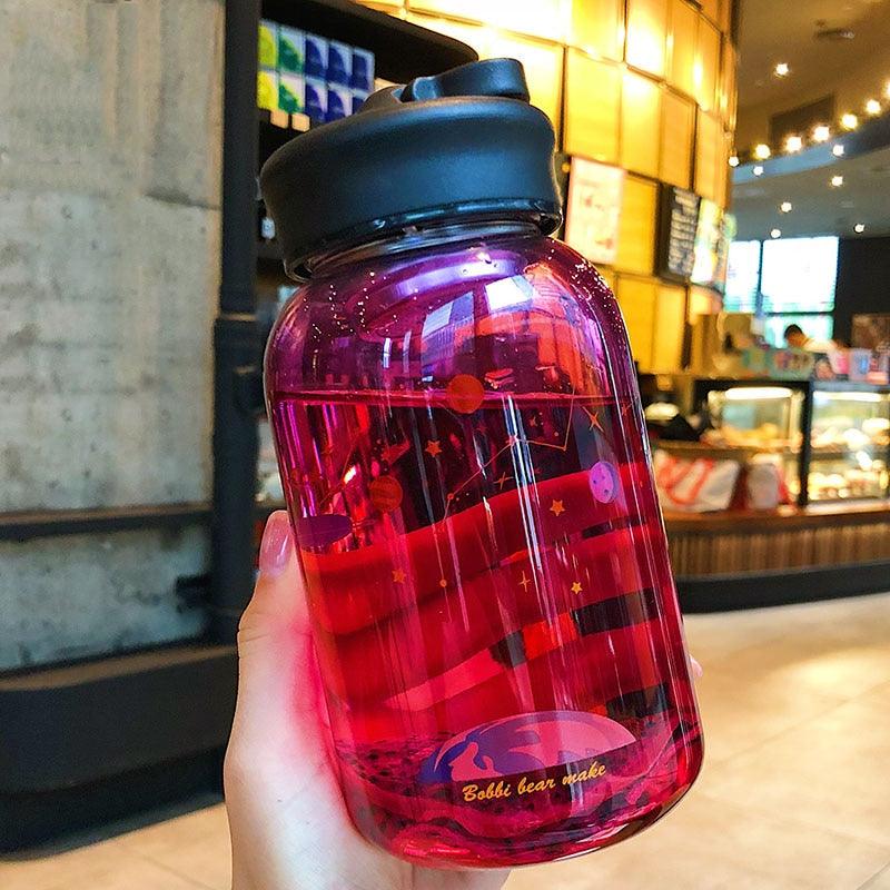 Starry Sky Gradient Glass Water Bottle With Protective Bag Cute Fashion Leak Proof Water Cup for Girls Sport Drink Bottles Creative Glass Water Bottle Portable Outdoor Sport Water Bottles
