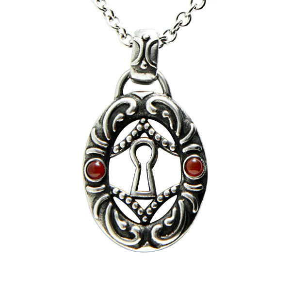 Collier avec pendentif trou de serrure en argent et accent en pierre rouge