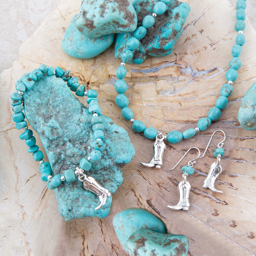 Sterling Silver Boot Charm and Blue Turquoise Earrings - ThisandThatShoppe