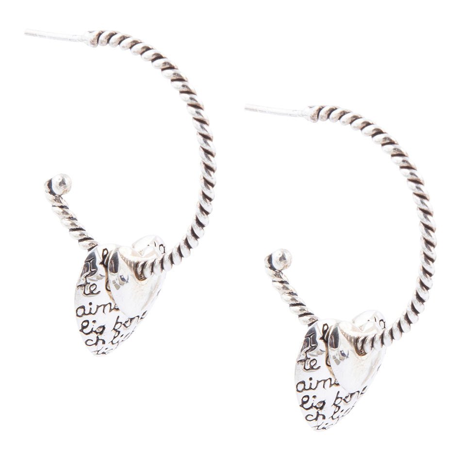 Sterling Silver Engraved Heart Hoop Earrings - ThisandThatShoppe