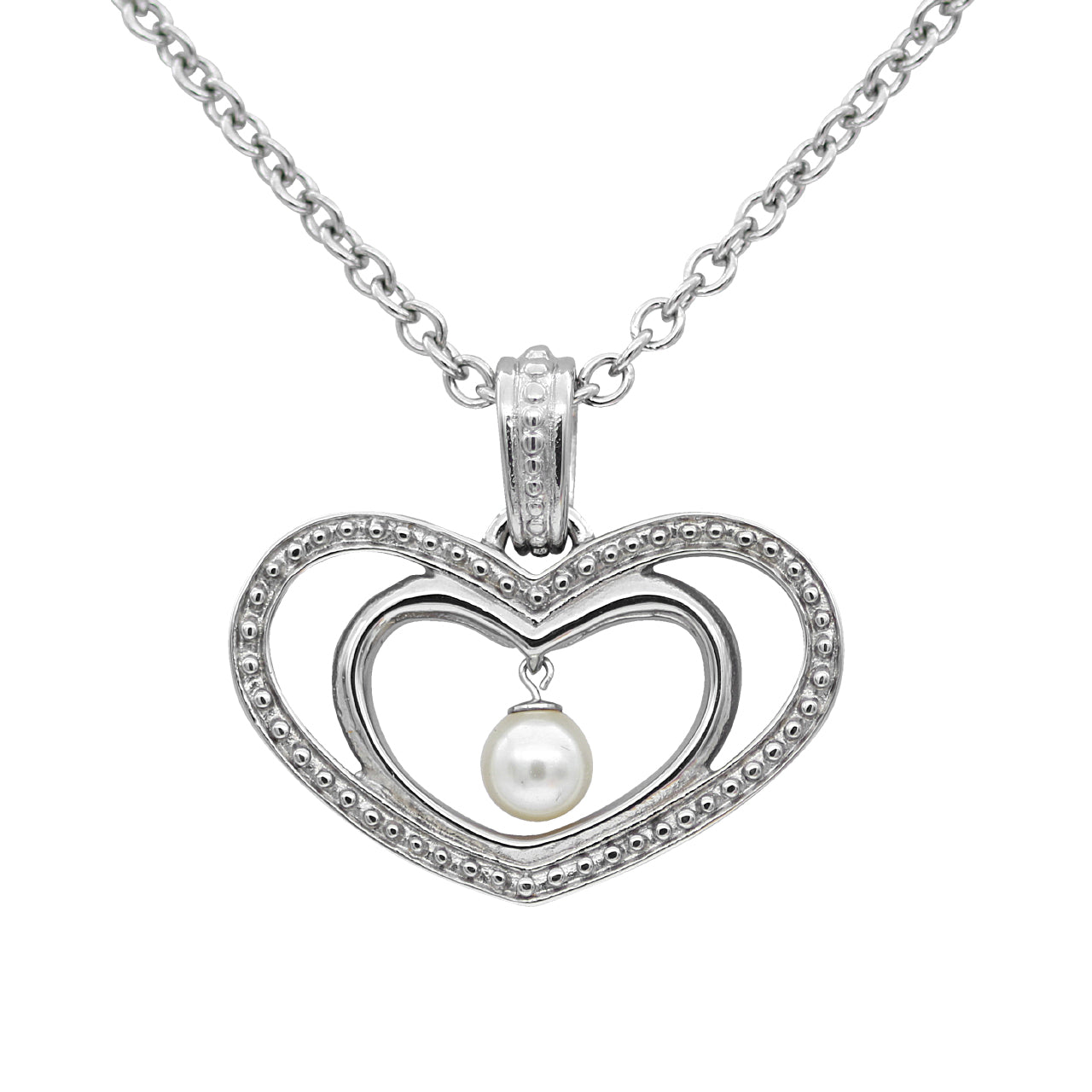 Collier Pendentif Cœur en Argent Sterling et Perle pour Femme