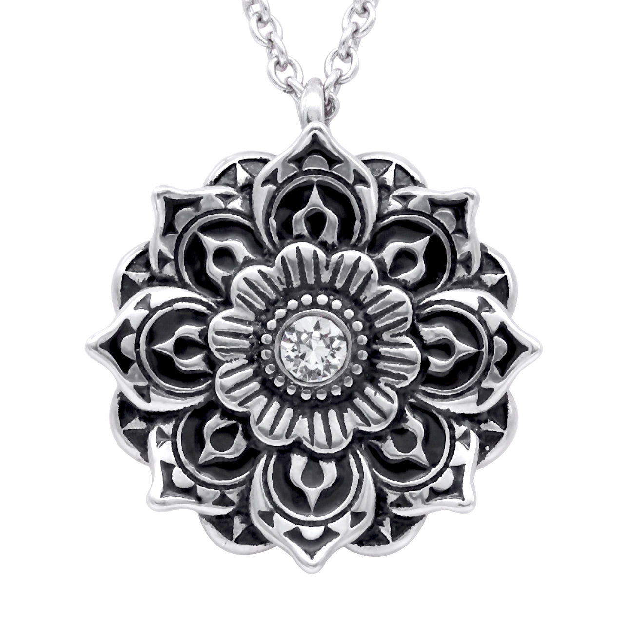 Mandala-Halskette aus Sterlingsilber mit Zirkonia-Anhänger
