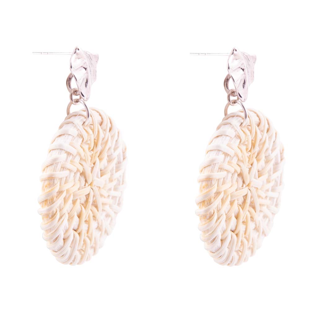Sterling Silver Tan Rattan Statement Earrings - ThisandThatShoppe
