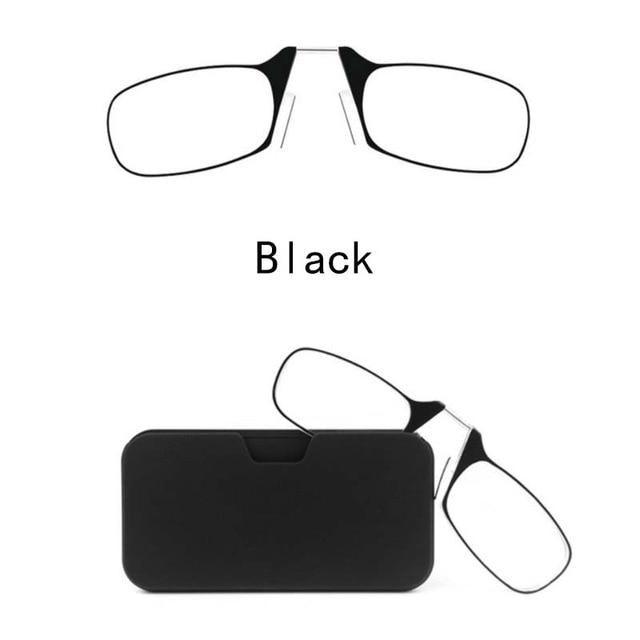 Stylish Polarized Legless Clamp Nose Reading Lightweight Glasses For Men And Women Unique Design Portable Glasses Case Can Be Attached To The Mobile Phone Case Anti Blue Light Glasses ectangular Reading Glasses