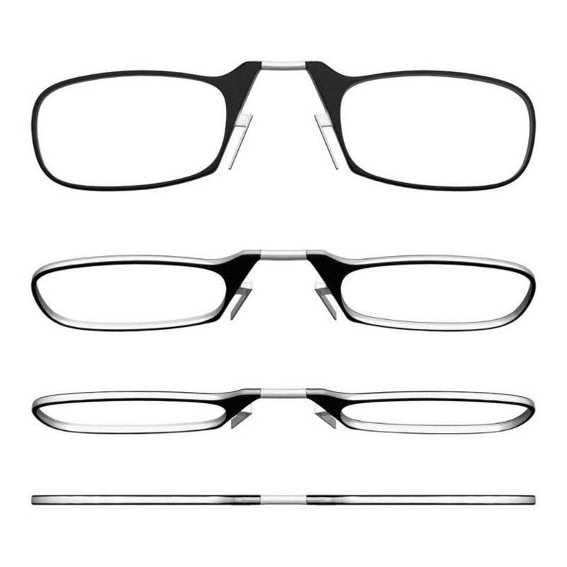Stylish Polarized Legless Clamp Nose Reading Lightweight Glasses For Men And Women Unique Design Portable Glasses Case Can Be Attached To The Mobile Phone Case Anti Blue Light Glasses ectangular Reading Glasses
