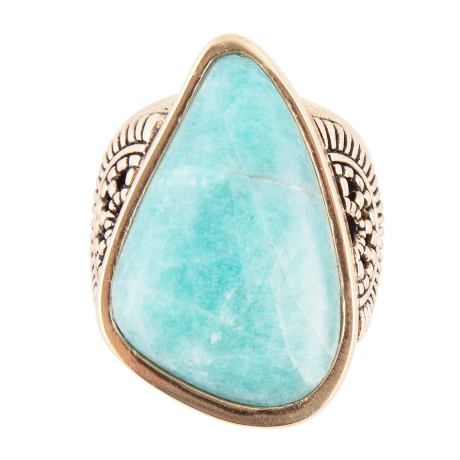Sunset Blue Amazonite and Golden Ring - ThisandThatShoppe