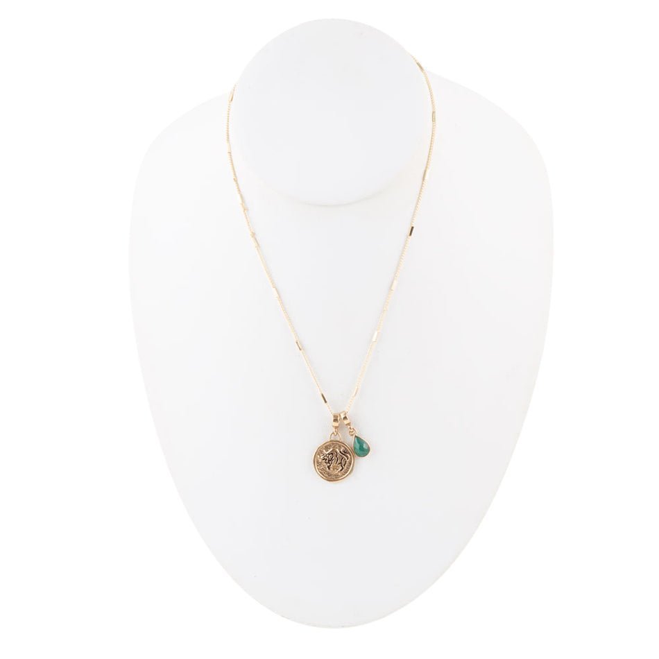 Taurus - Zodiac Green Malachite Golden Charm Necklace - ThisandThatShoppe
