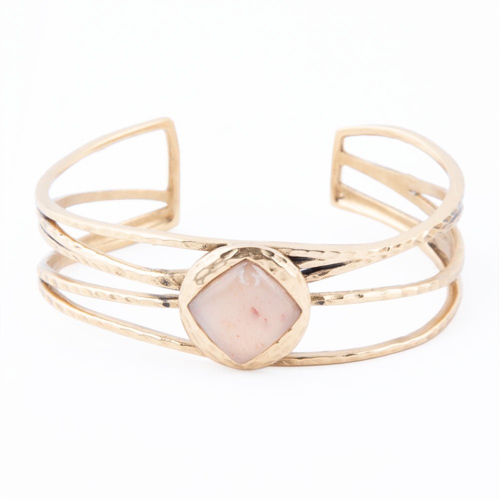 Terra Peach Moonstone and Golden Cuff Bracelet - ThisandThatShoppe