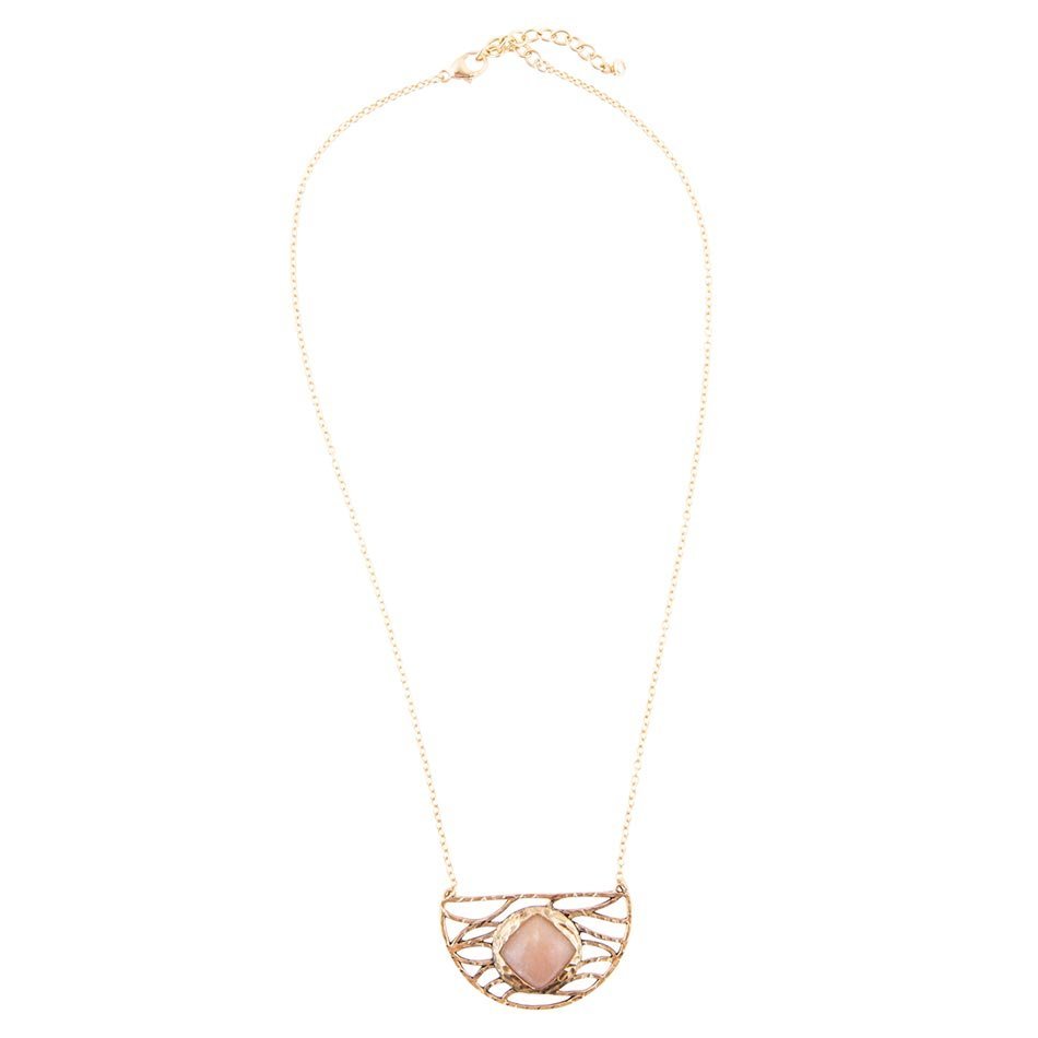 Terra Pink Peach Moonstone and Golden Bronze Necklace - ThisandThatShoppe