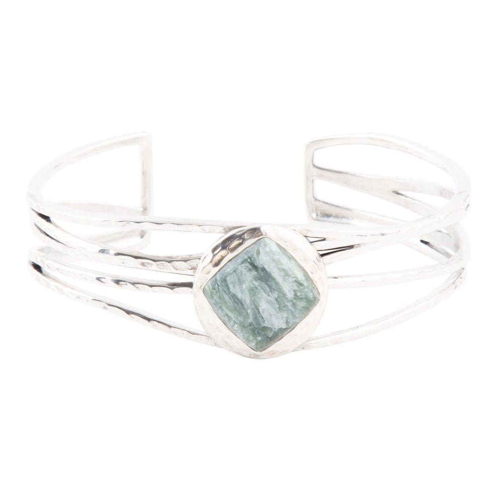 Terra Green Seraphinite and Sterling Silver Cuff Bracelet - ThisandThatShoppe