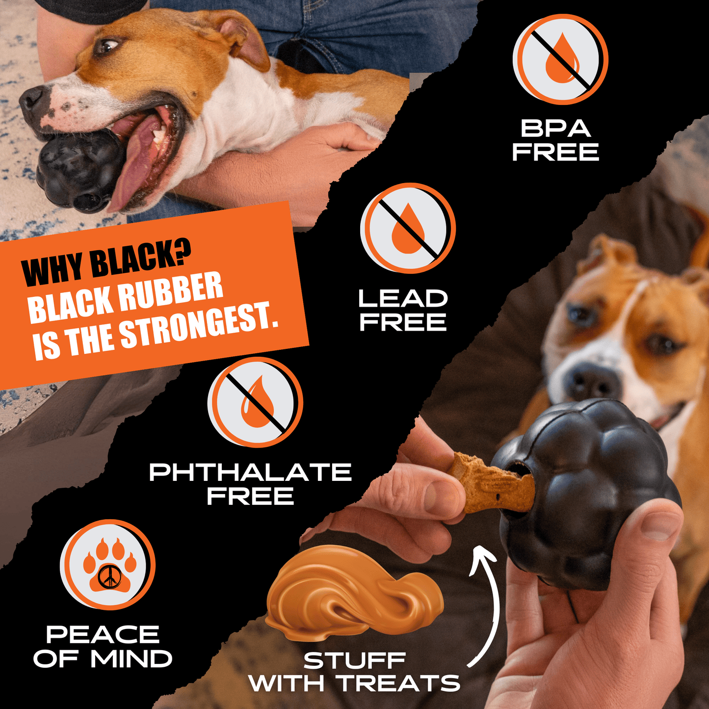 Rumble Ball durable chew toy for medium to large dogs made in USA premium natural rubber