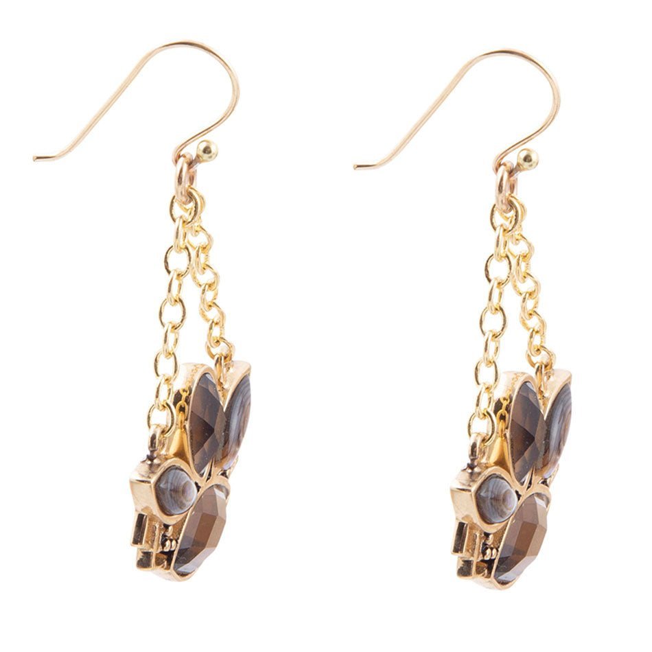 Tribecca Blue Abalone Black Smoky Quartz Golden Drop Earrings - ThisandThatShoppe