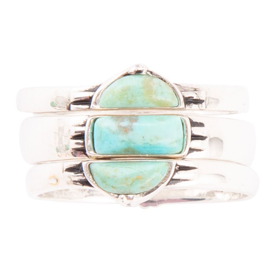 Triple Stack Shaped Turquoise and Sterling Silver Ring Set - ThisandThatShoppe
