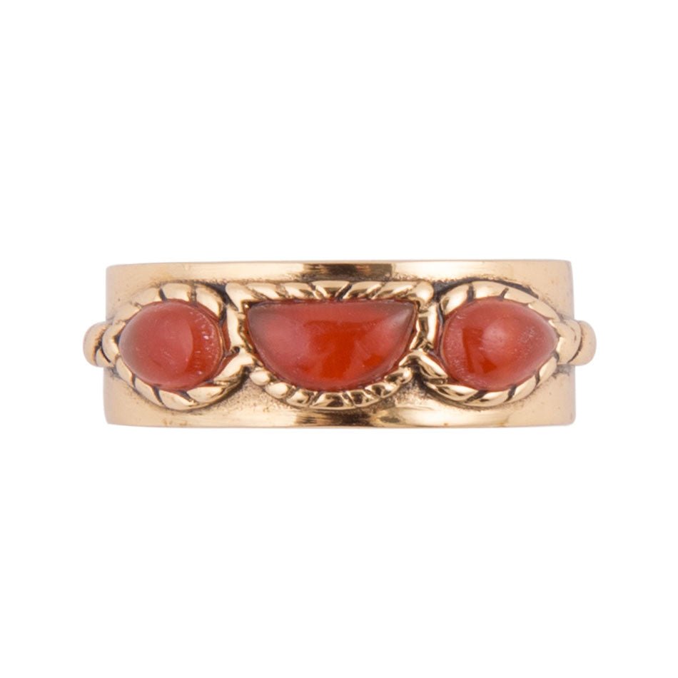 Triple Stone Orange Carnelian and Golden Ring - ThisandThatShoppe