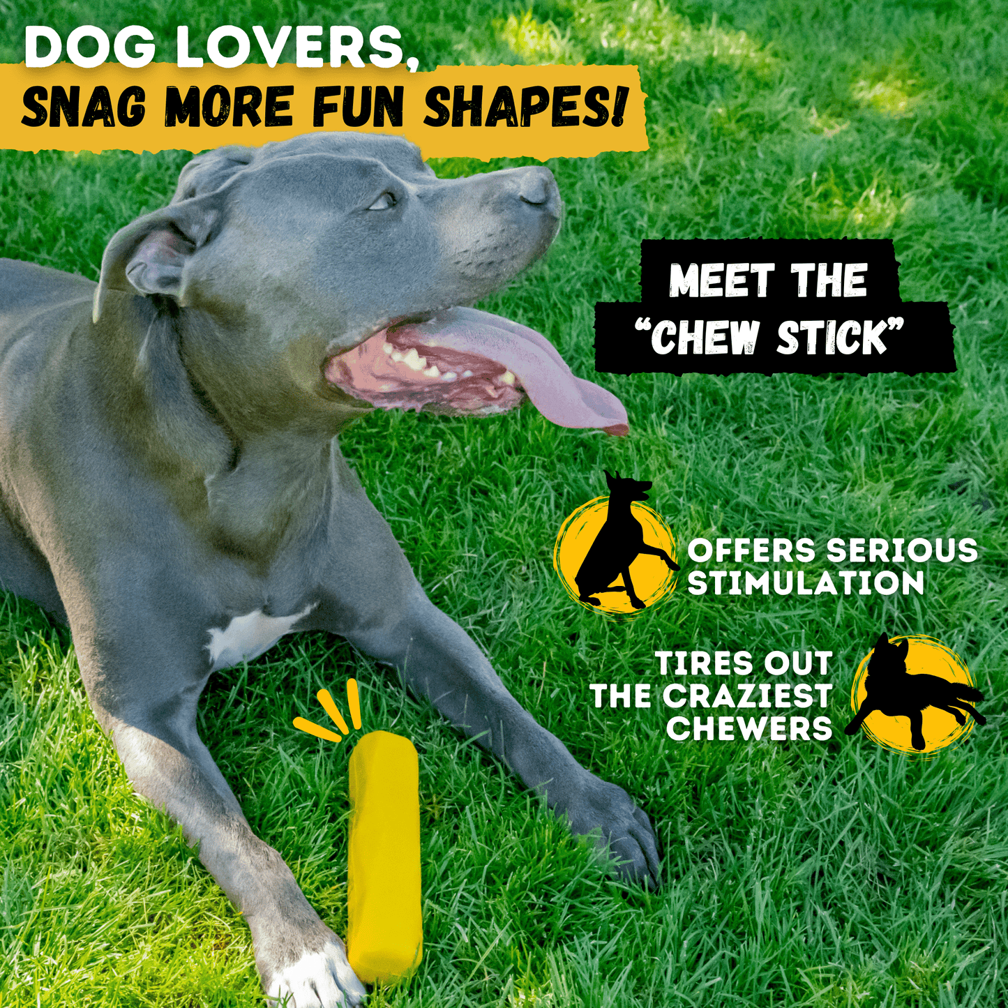Durable yellow Tug Rings dog toy made of industrial-strength rubber for aggressive chewers and large breeds