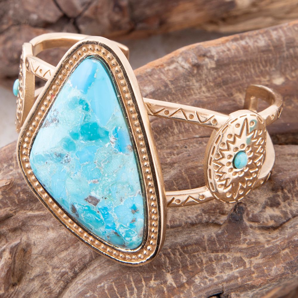 Tulum Blue Turquoise Golden Cuff Bracelet - ThisandThatShoppe