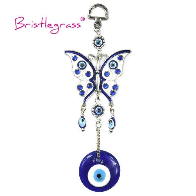 Turkish Blue Evil Eye Rhinestone Butterfly Amulet with Blue Rhinestone Car Charm Rear View Mirror Wall Hanging Protection Lucky Charms Wall Hanging Pendant Protection Home Decor Blessing Gift