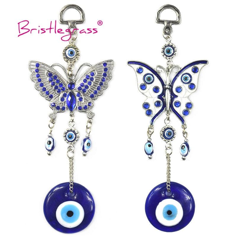 Turkish Blue Evil Eye Rhinestone Butterfly Amulet with Blue Rhinestone Car Charm Rear View Mirror Wall Hanging Protection Lucky Charms Wall Hanging Pendant Protection Home Decor Blessing Gift