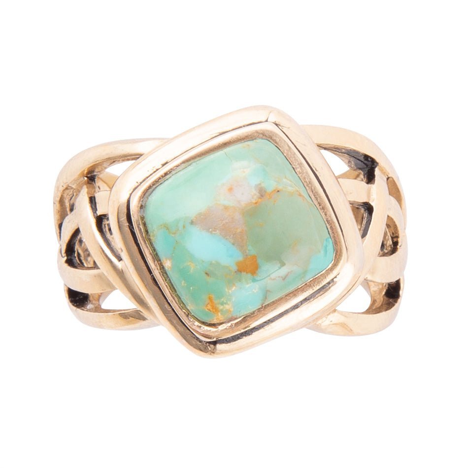 Blue Turquoise and Golden Bronze Cut Out Ring - ThisandThatShoppe