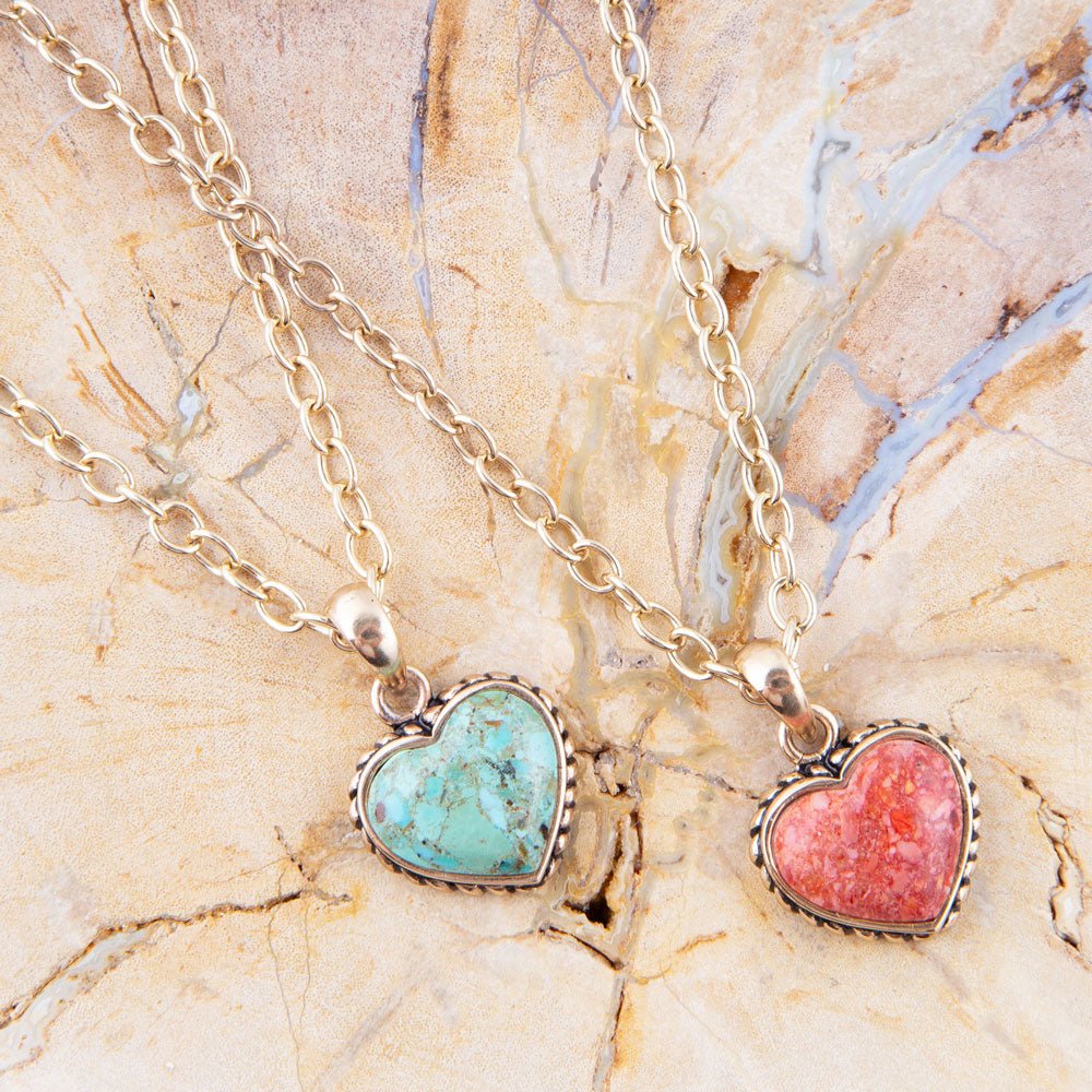 Turquoise Heart Pendant and Bronze Necklace - ThisandThatShoppe