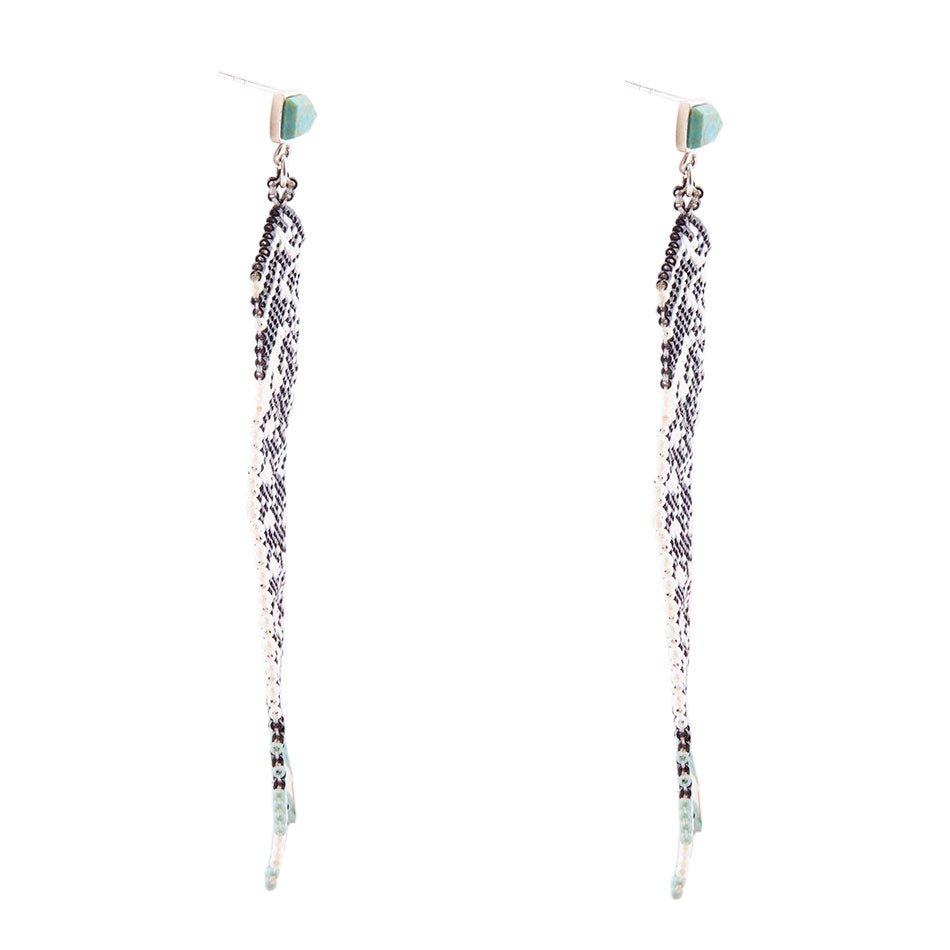 Boucles d'oreilles longues en perles de rocaille tissées turquoise